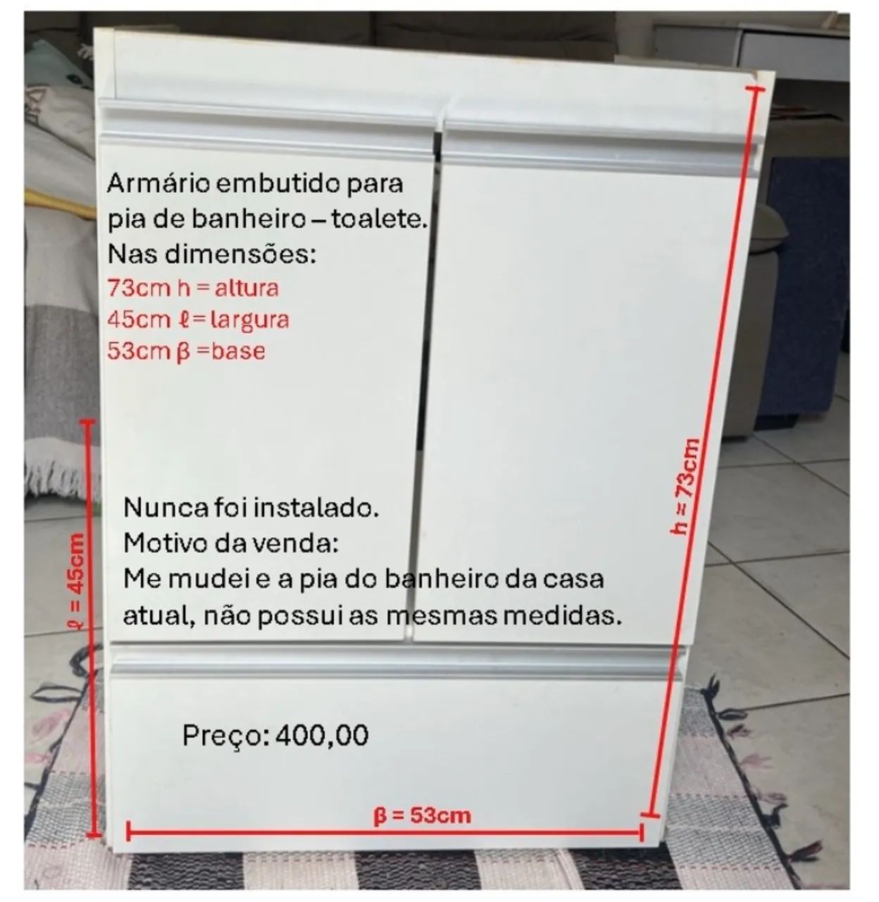 Armário para banheiro 73x45x53cm