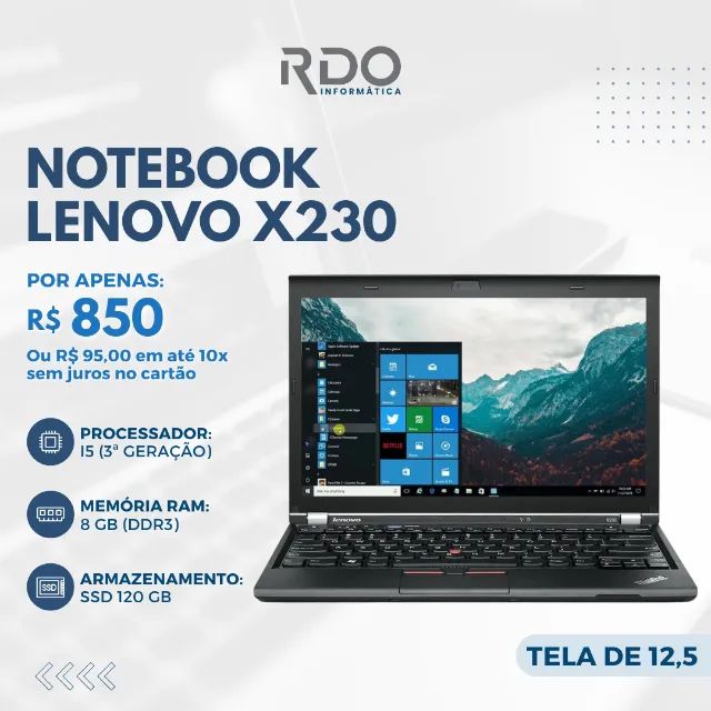 Notebook Lenovo X230 i5 3ª Geração, 8GB DDR3, SSD 120GB ? Em ótimo