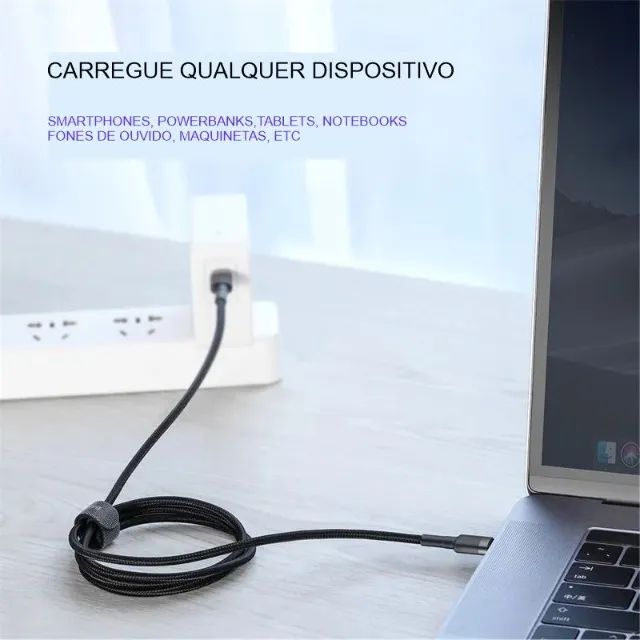 Cabo Baseus Tipo C nos Dois Lados 60W 3A Turbo Reforçado Android iPhone 15 e 16 - Foto 2