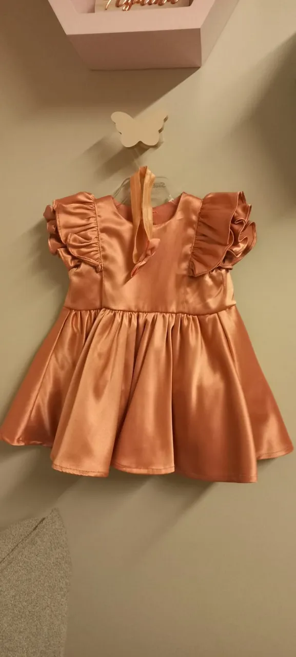 Vestido infantil manga curta rosa cetim tip top M