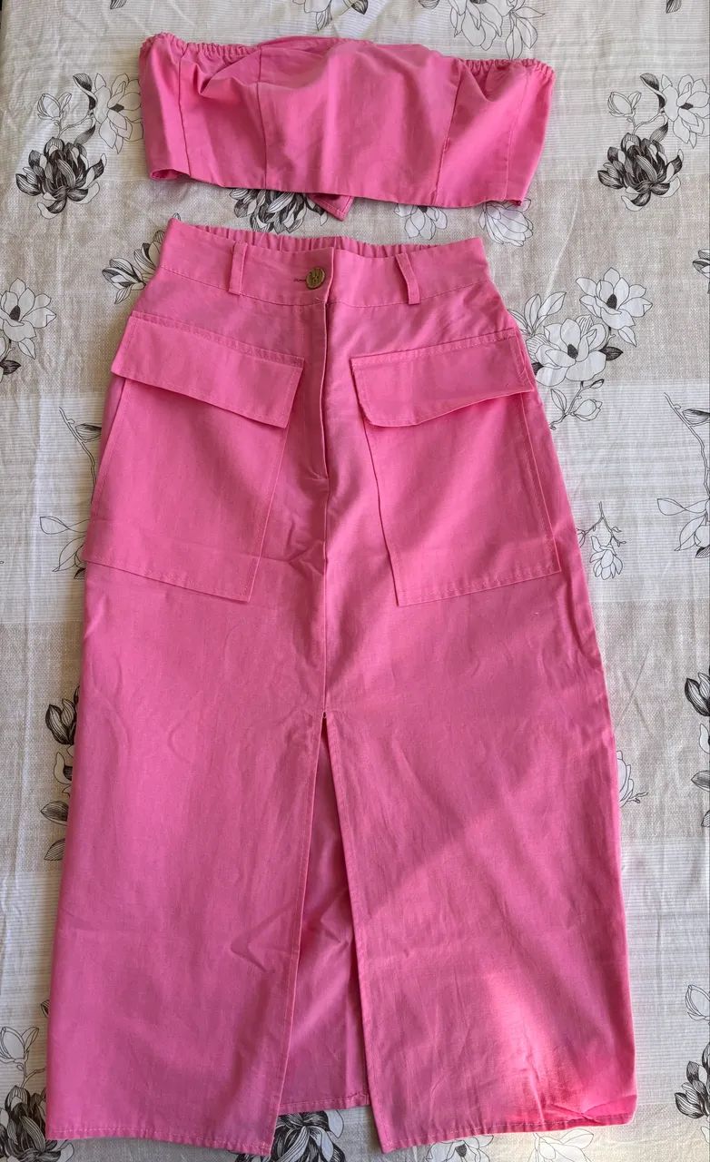 Conjunto rosa saia mide e top sem bojo - Foto 2