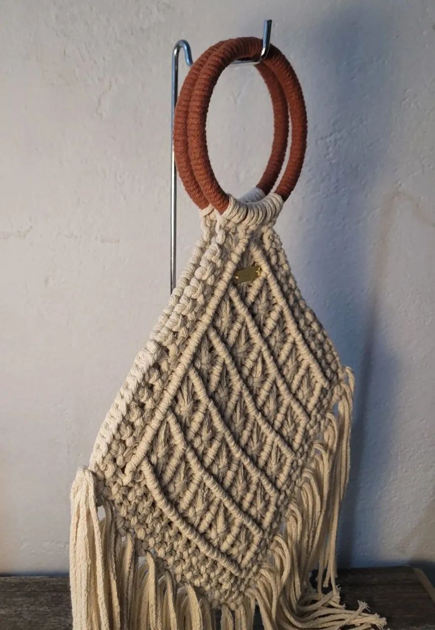 Bolsa de praia em macramê na cor cru - Foto 3