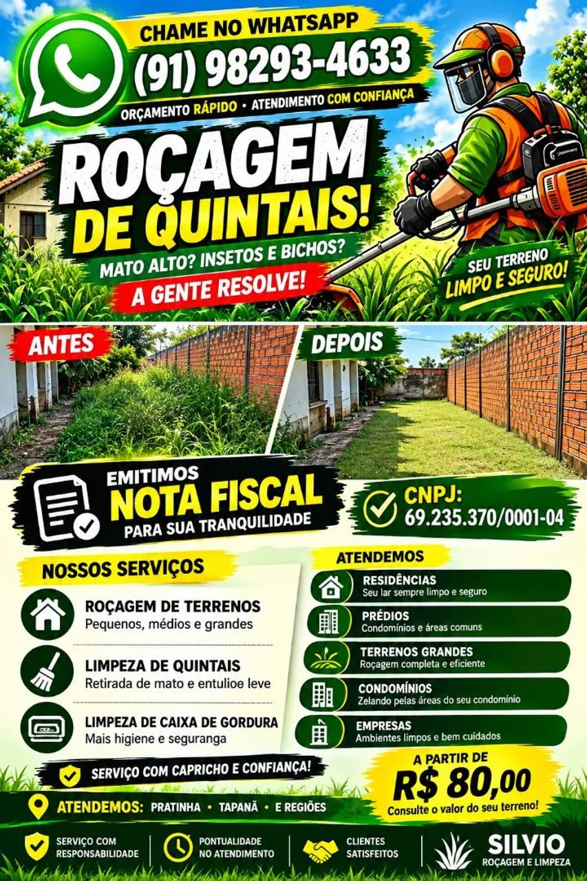 Roçagem e Limpeza de Terrenos, Quintais e Condomínios - Belém