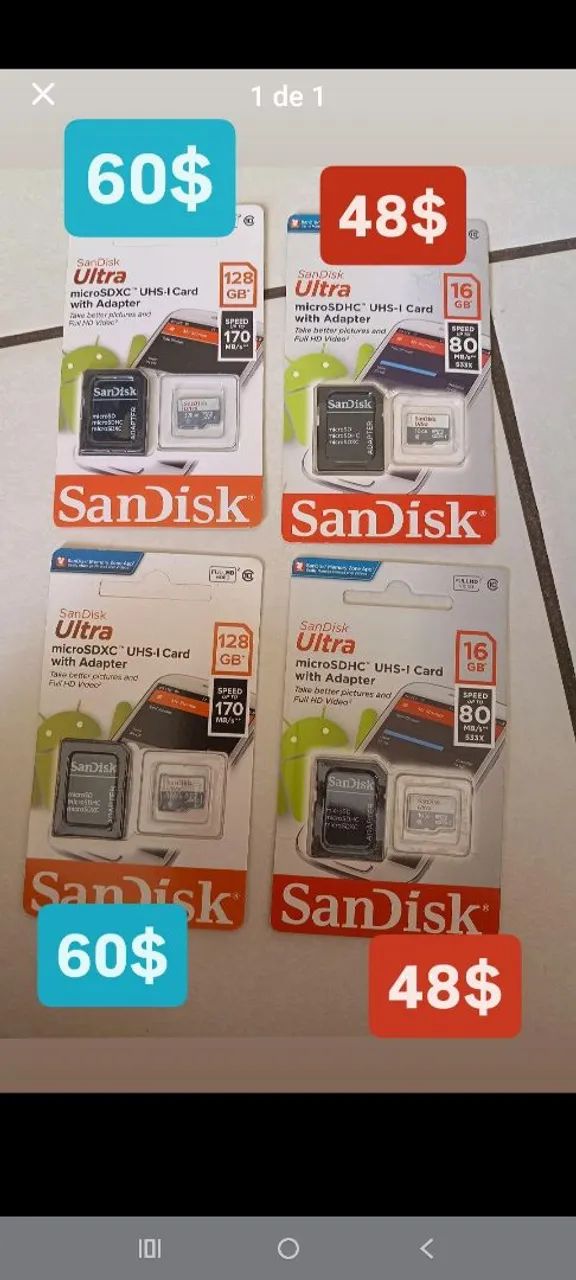 Vendo cartão de memória 16gb e 128gb