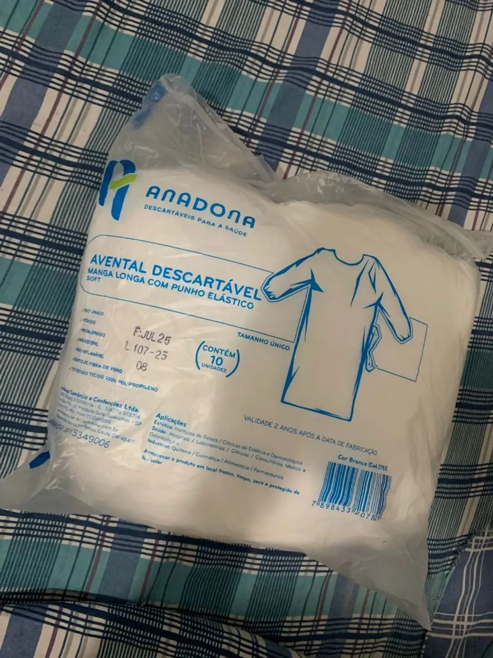 Avental descartável manga longa com punho elástico