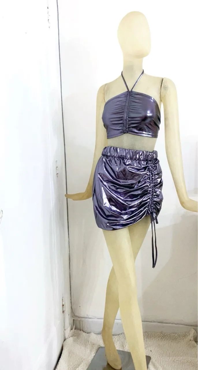 Conjunto saia e cropped  carnaval festa metalizada - Foto 3