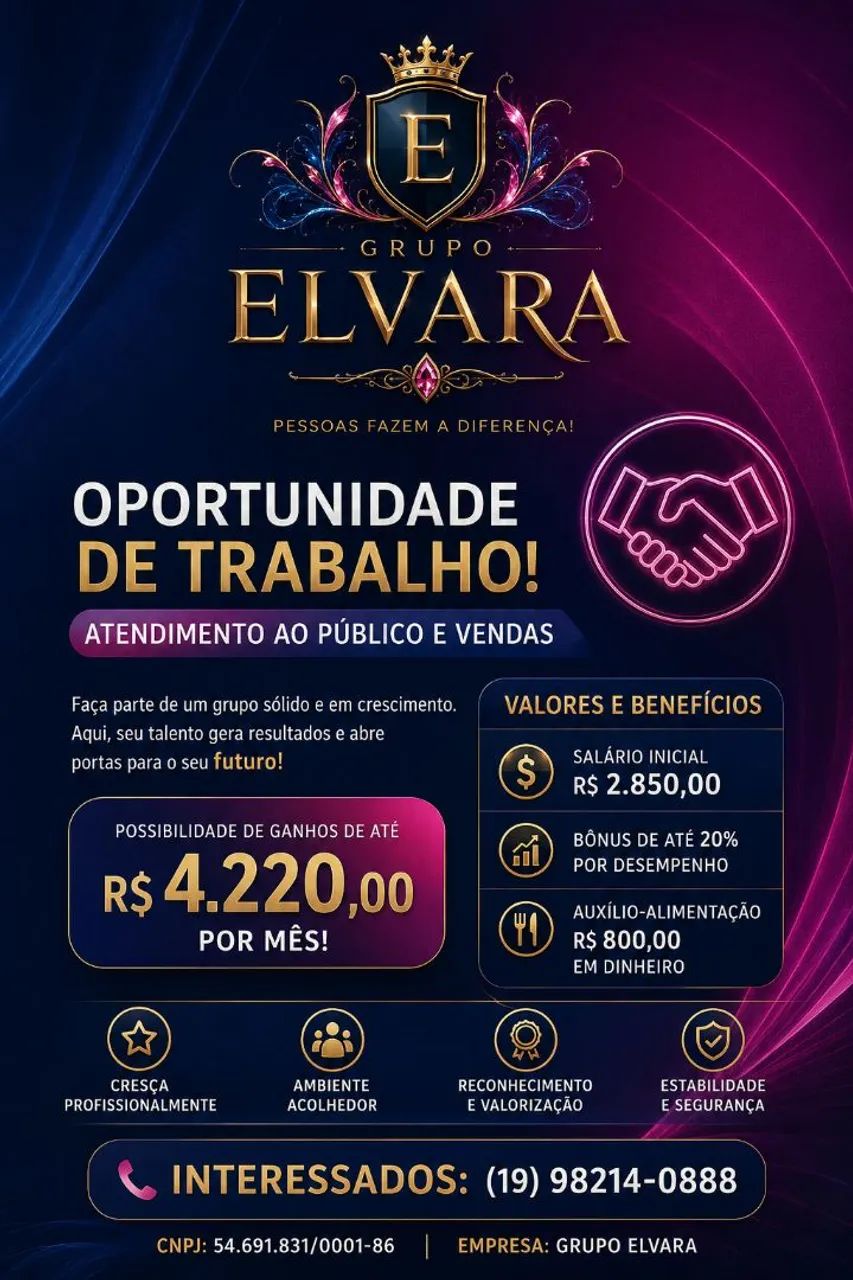 ? VAGA: ATENDIMENTO AO PUBLICO E VENDAS - CAMPINAS E REGIÃO. - Foto 2