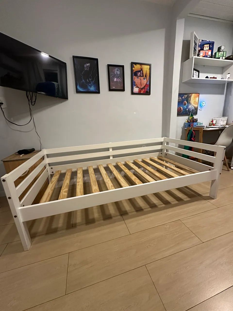 Cama Solteiro Branca Madeira Maciça 