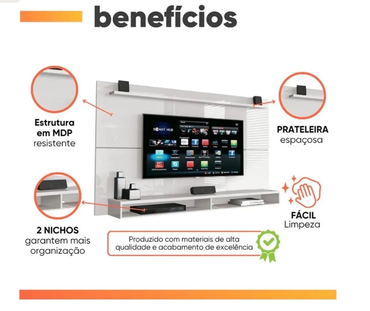 Painel para tv até 65 polegadas com prateleira 