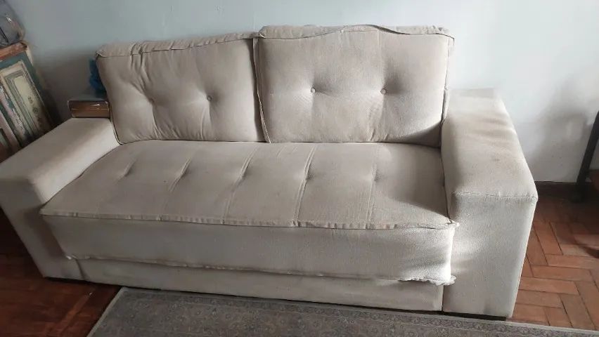 Conjunto de Sofás 2 e 3 Lugares - Linho Off White (Usado) - Foto 3