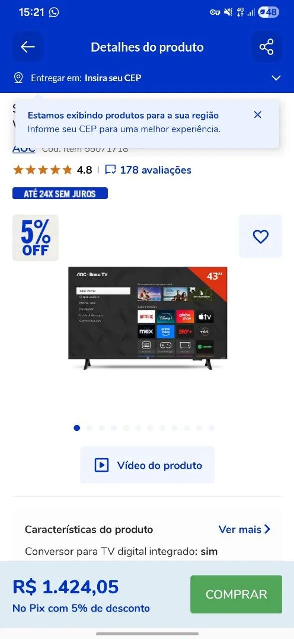 Smart TV 43" AOC FULL LED - Sem detalhes - Foto 3