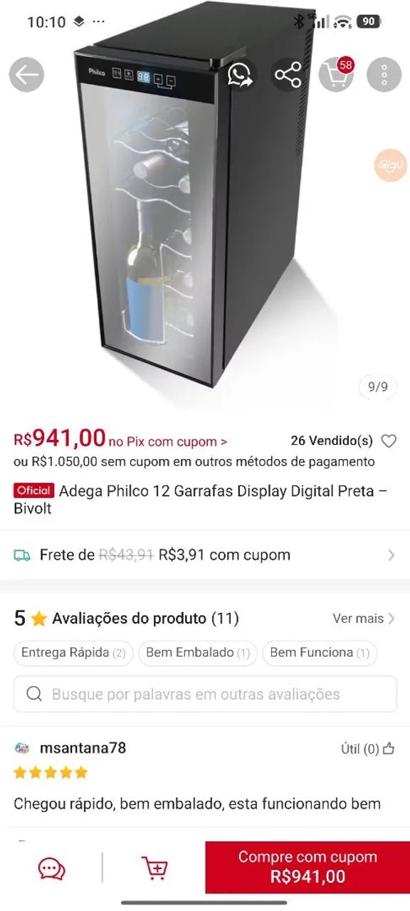Adega Philco ph12e 110 12 garrafas  - Foto 3