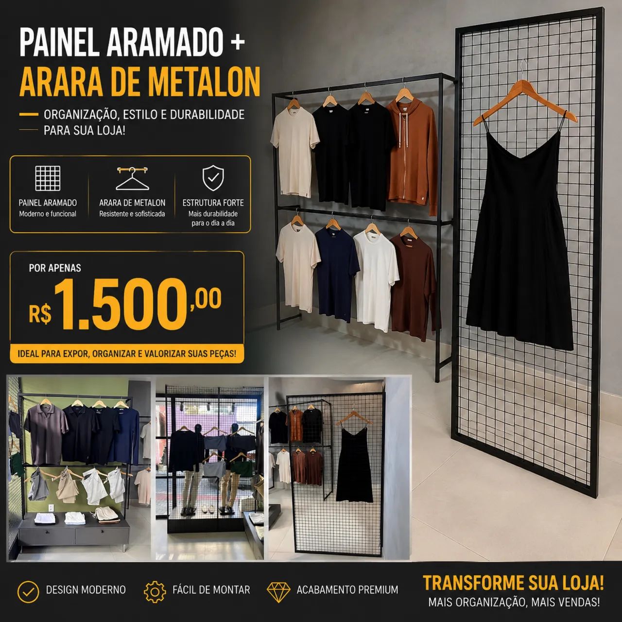 Painel aramado + arara Metalon