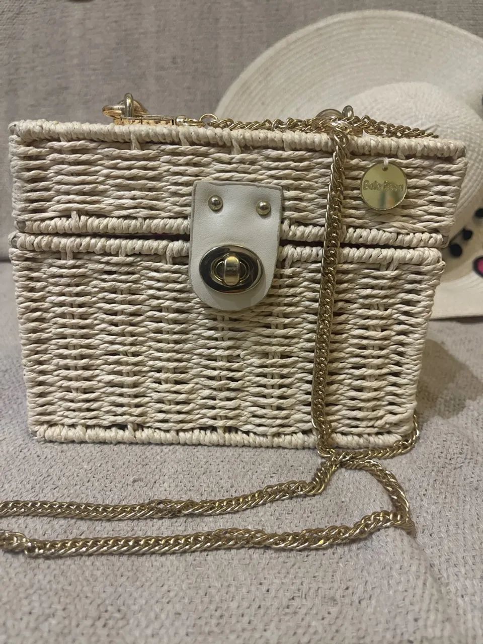 Bolsa elegante de Palha Boto Rosa 