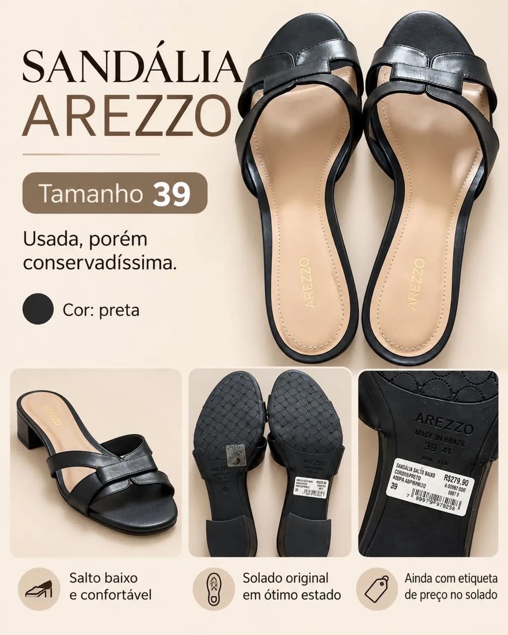 Sandália Arezzo preta 