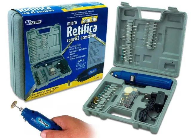 Micro Retifica Sem Fio Com 62 Acessorios Bivolt 3,6v