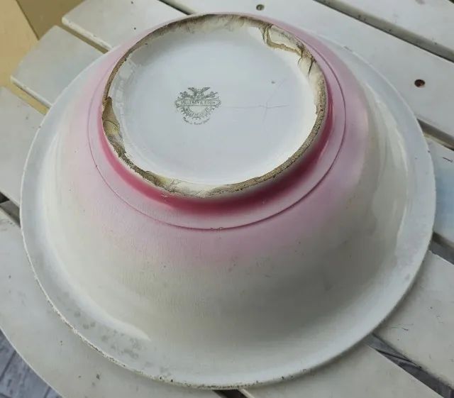 Bacia para gomil antiga em porcelana européia / bacia para jarra antiga 12cm x 41cm - Foto 5