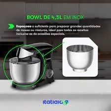 Lacrada Batedeira Planetária Turbo Tigela Inox 4,5L 12Velocidades 3 Batedores 1.000W 220V - Foto 4