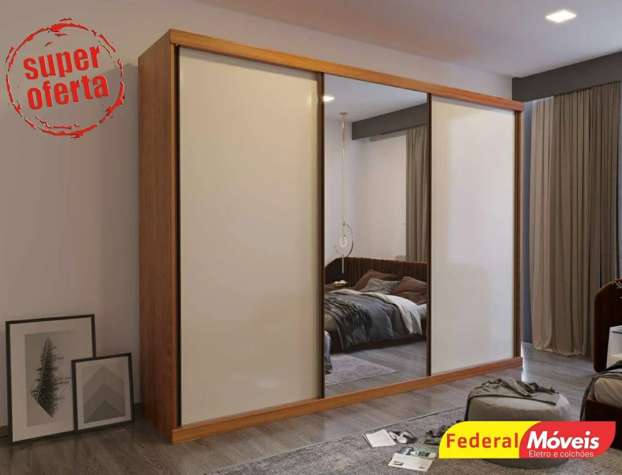 Guarda Roupa 3 Portas de Correr 100% MDF Novo Fazemos Entrega 