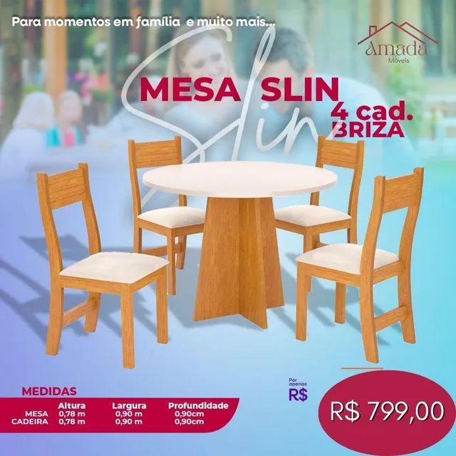 Conjunto mesa com 4 cadeiras slim MDF , Entrega  em 3 dias 