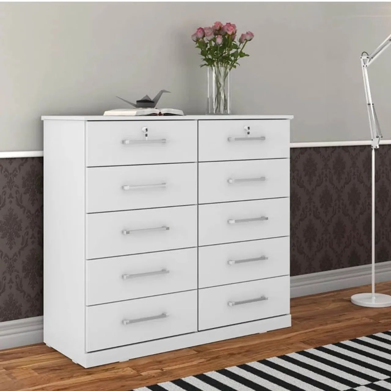 Cômoda 10 Gavetas Larg. 1.18m Branco rf544