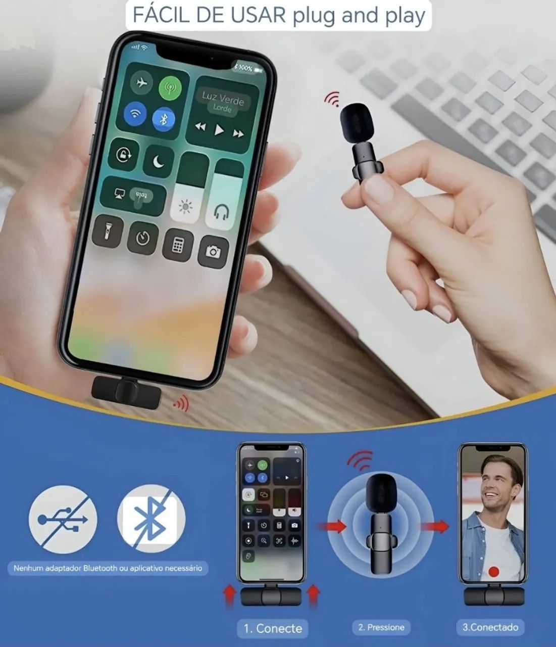 Microfone De Lapela Usb Tipo C 1microfone+ Adaptador - Foto 2