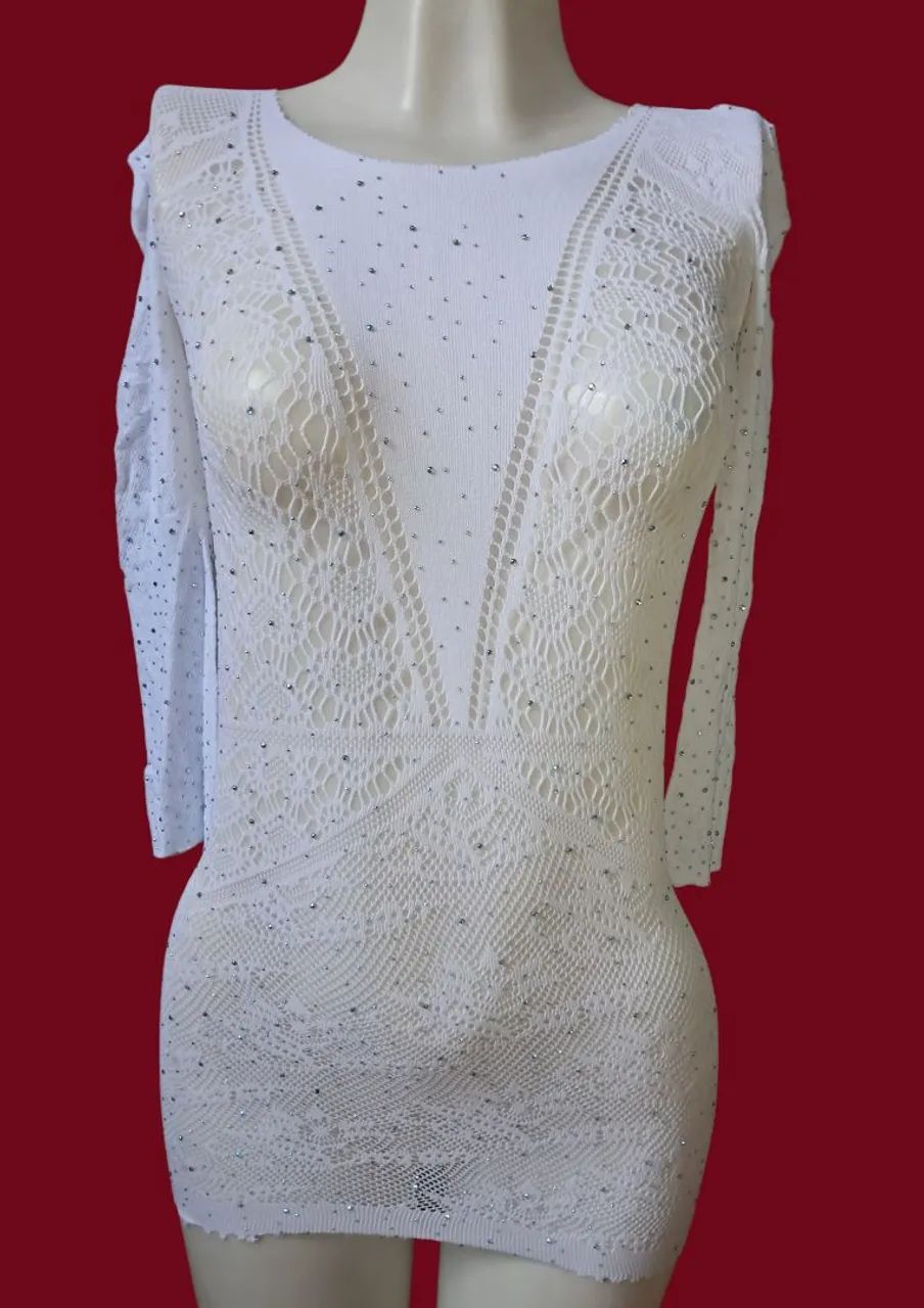 VESTIDO BRANCO/TULE EM MEIA/COM BRILHO  - Foto 2