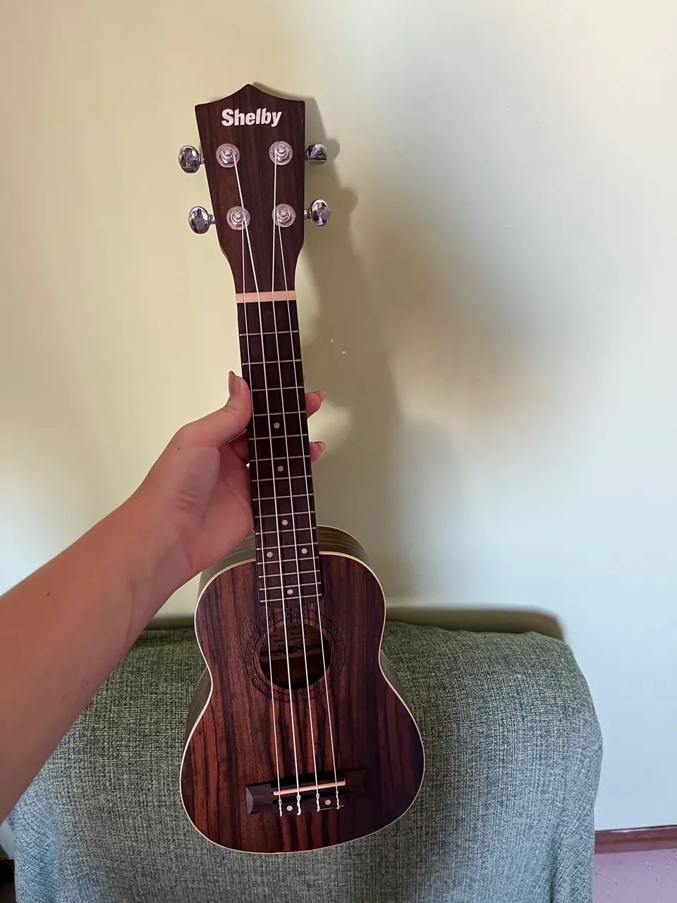 Ukulele na caixa e com capa 