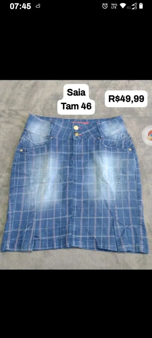 Saia Jeans Xadrez Tam 46 