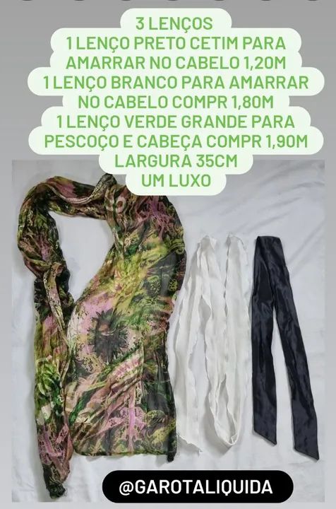 3 Lenços - Preto, Branco e Verde - Luxo!