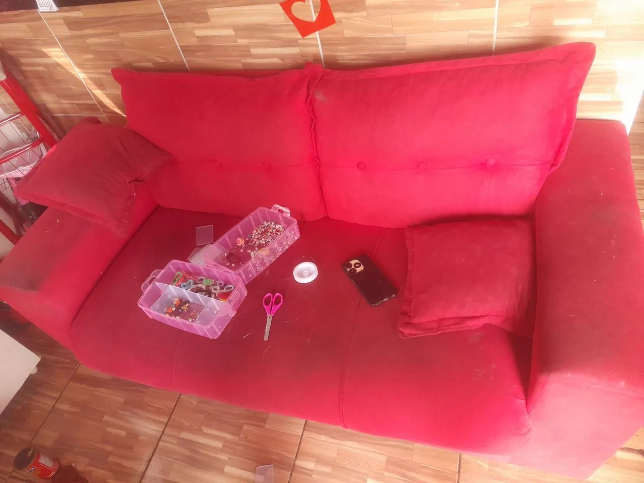 Sofá de 3 lugares - Vermelho - Foto 4