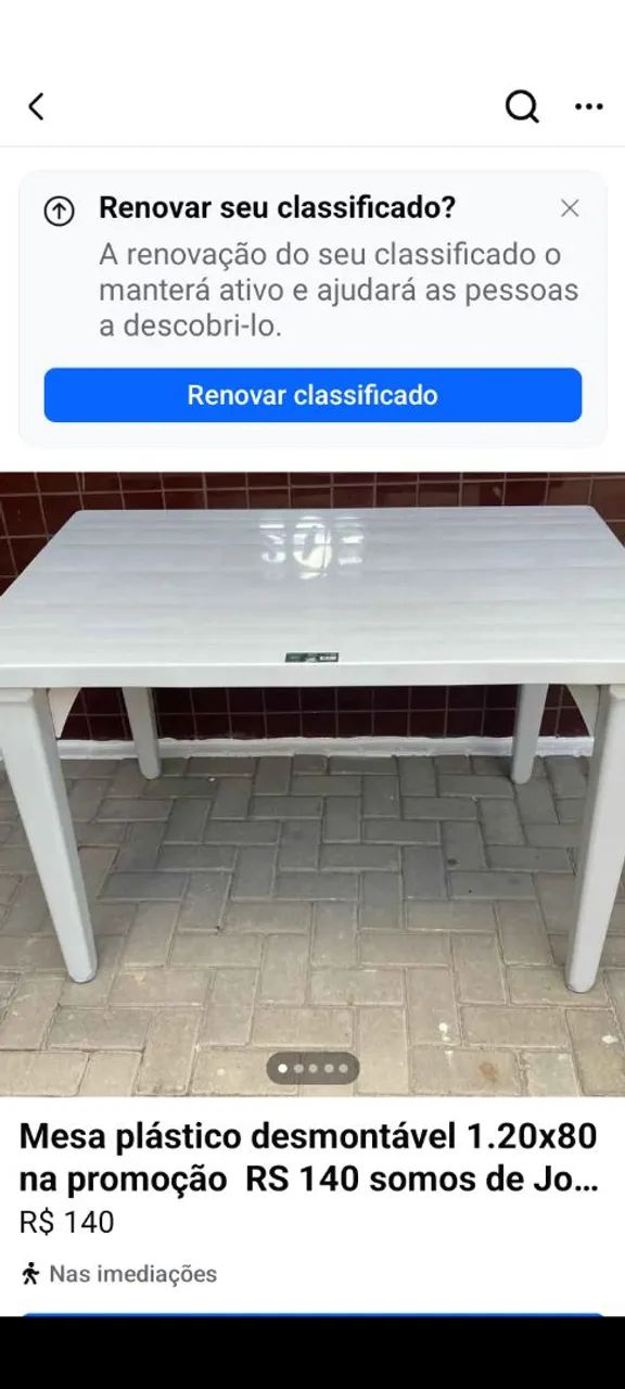 Mesa Plástico Desmontável 1.20x80 - Promoção!