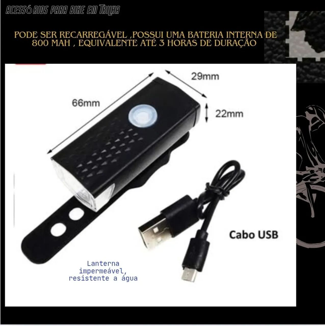 Lanterna para Bike - 3 Modos de Luz , recarregável USB - Foto 3
