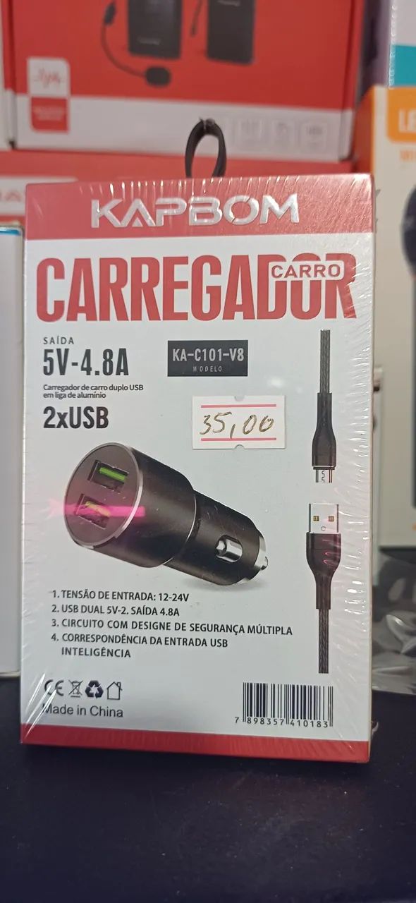 Carregador Veicular Kapbom 2xUSB 5V-4.8A