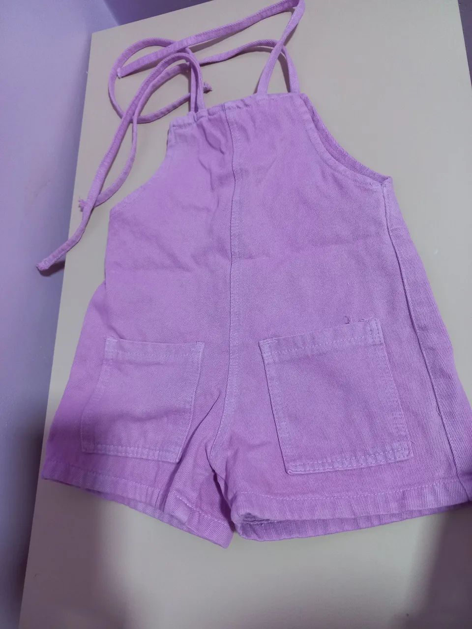 Macacão Jeans Bebê - Lilás - Tamanho 2