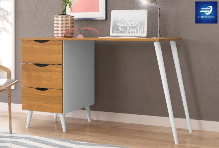 Mesa para Estudo/Escritório com Pés em Madeira