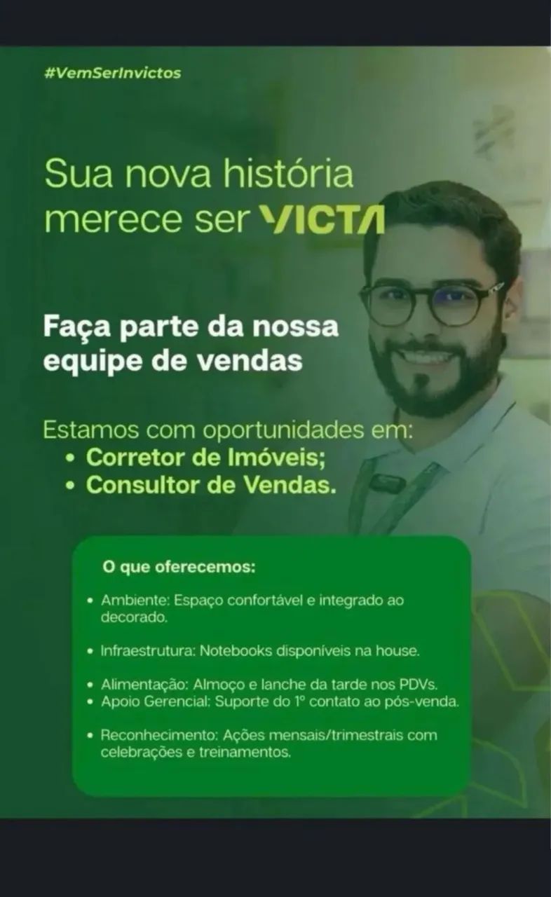 Vaga de emprego  consultor de imóveis e corretor  comissões a partir de 4.000,00
