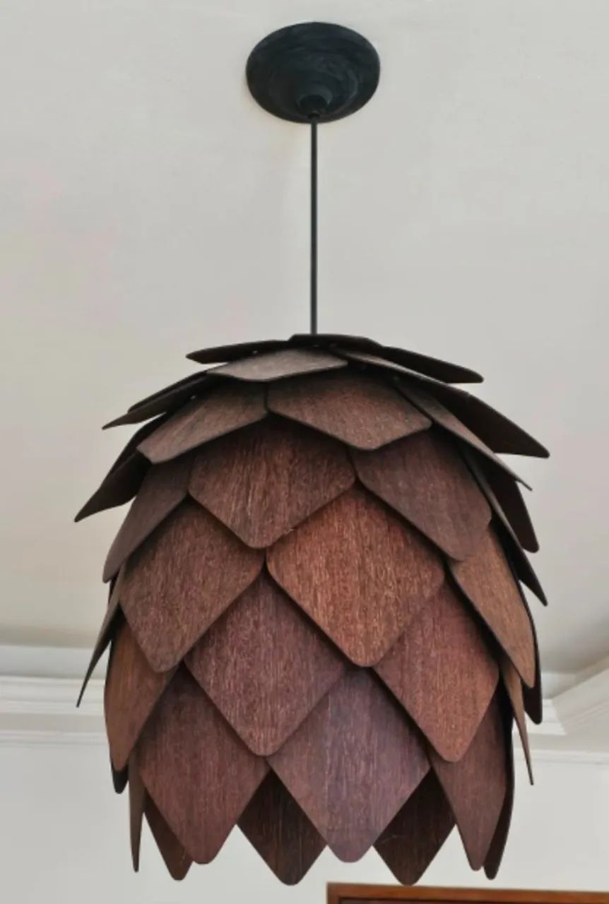 Lustre Pendente luminária Em Madeira - Lupulo Sucupira Grande