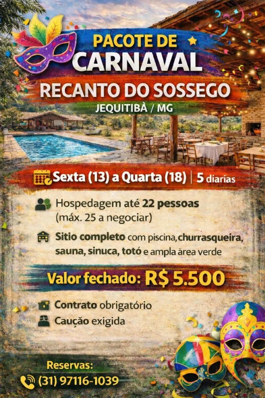 Aluguel Sítio Recanto do Sossego - Fim de Semana, Temporada e Eventos