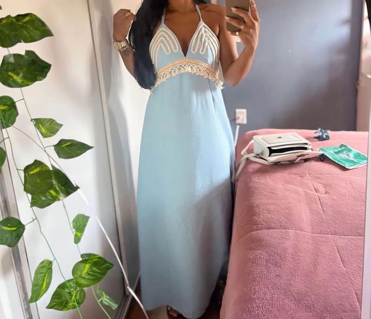 Vestido longo tecido marrant usado 1x