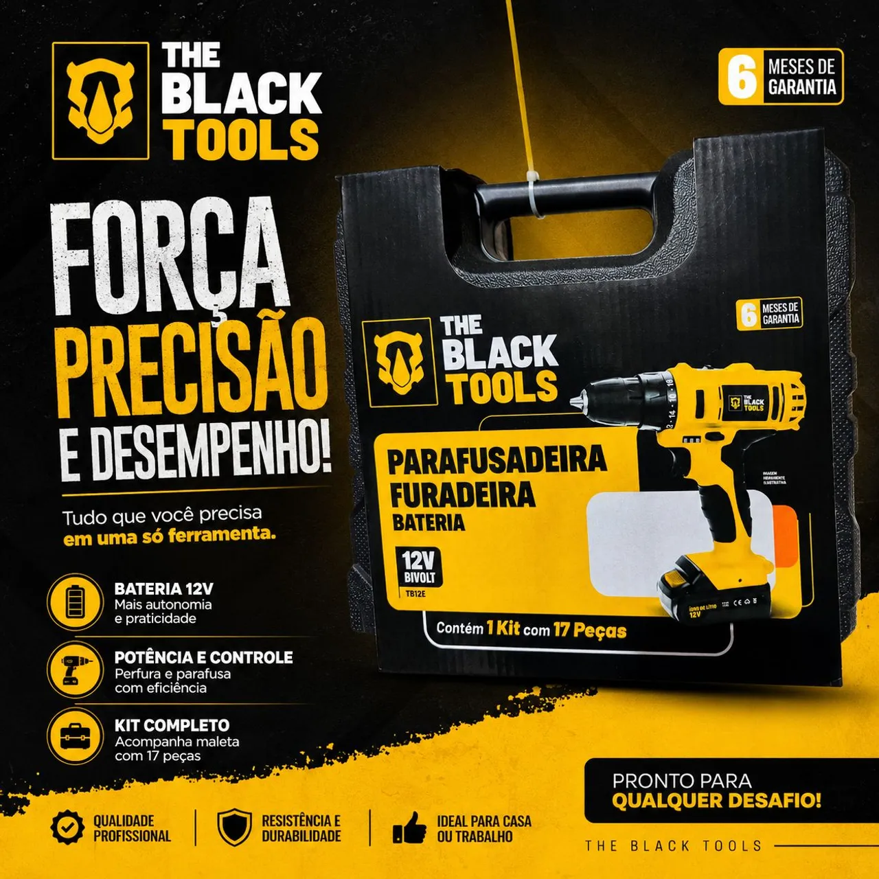 CHAVE DE IMPACTO A BATERIA 21V COM KIT MANDRIL BIVOLT THE BLACK