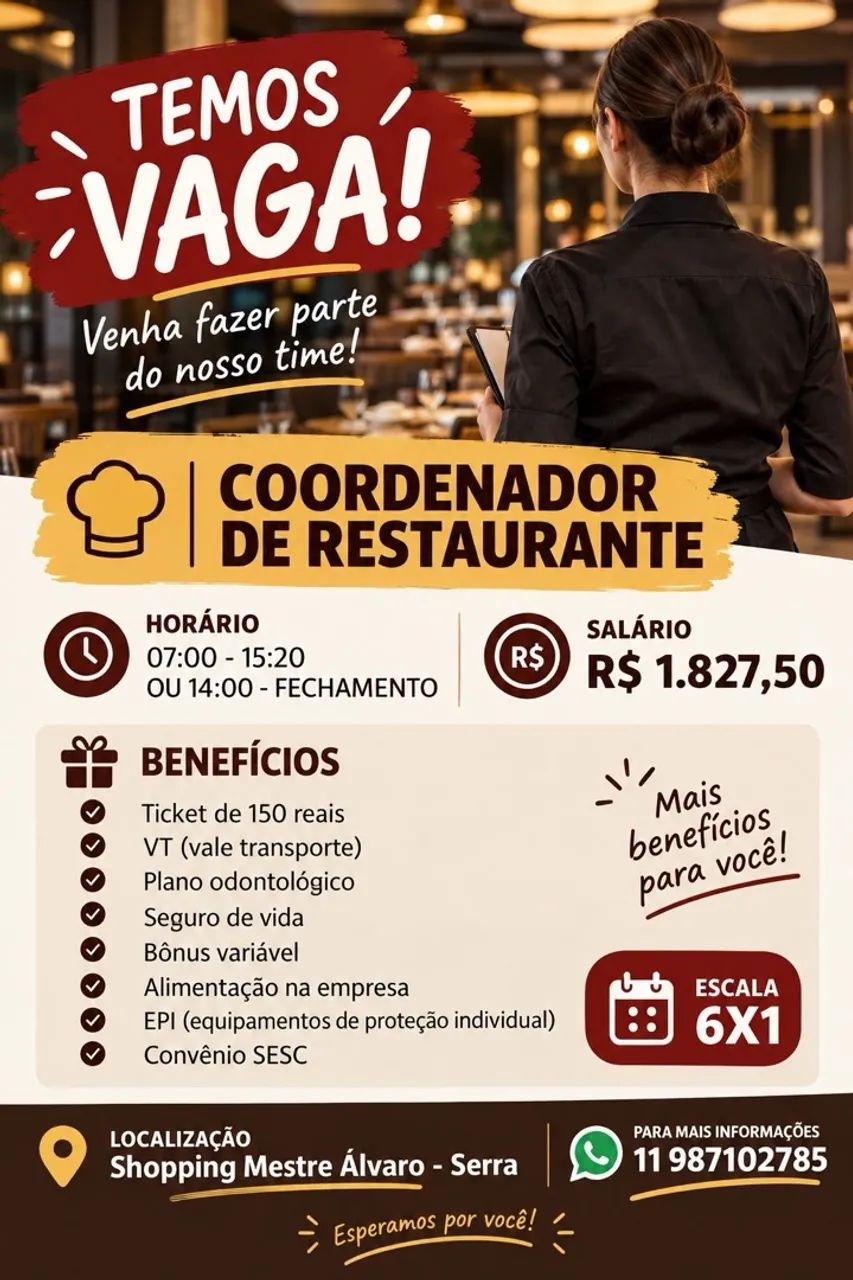 VAGAS RESTAURANTE - SERRA(ES) - Foto 3