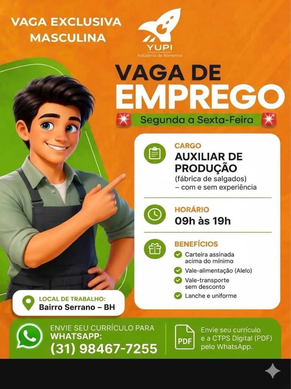 Vaga de emprego auxiliar de produção 