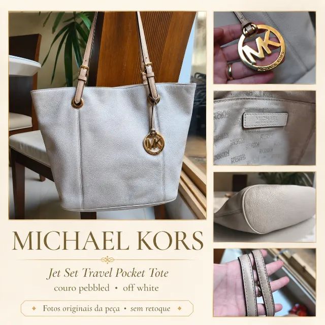Bolsa Michael Kors Jet Set Travel Pocket Tote Original em Couro Pebbled