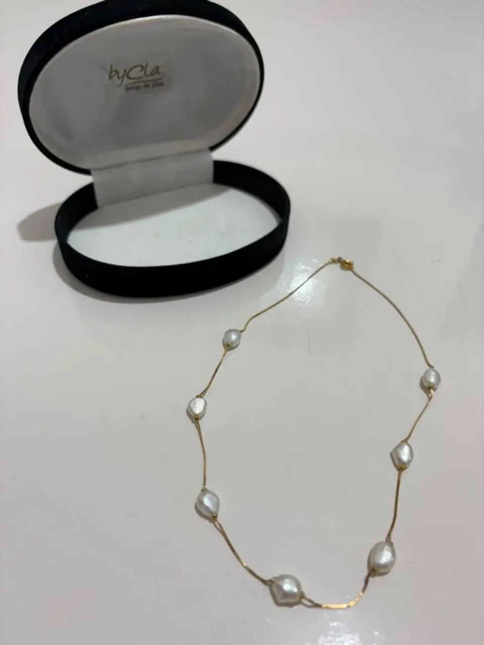 Conjunto ouro 18 com pérolas Biwa