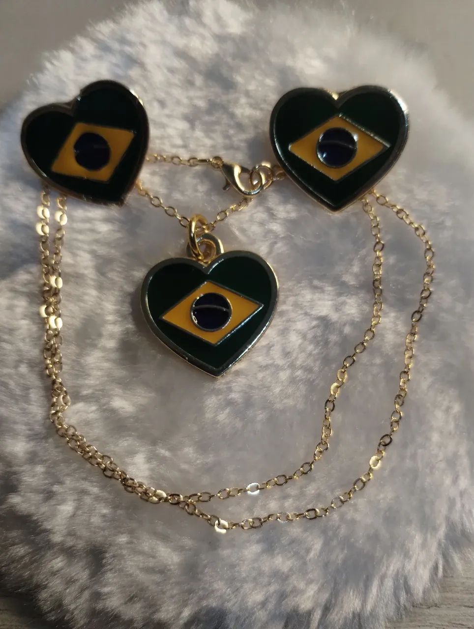 Conjunto de colar e brinco bandeira do Brasil folheado - Foto 4