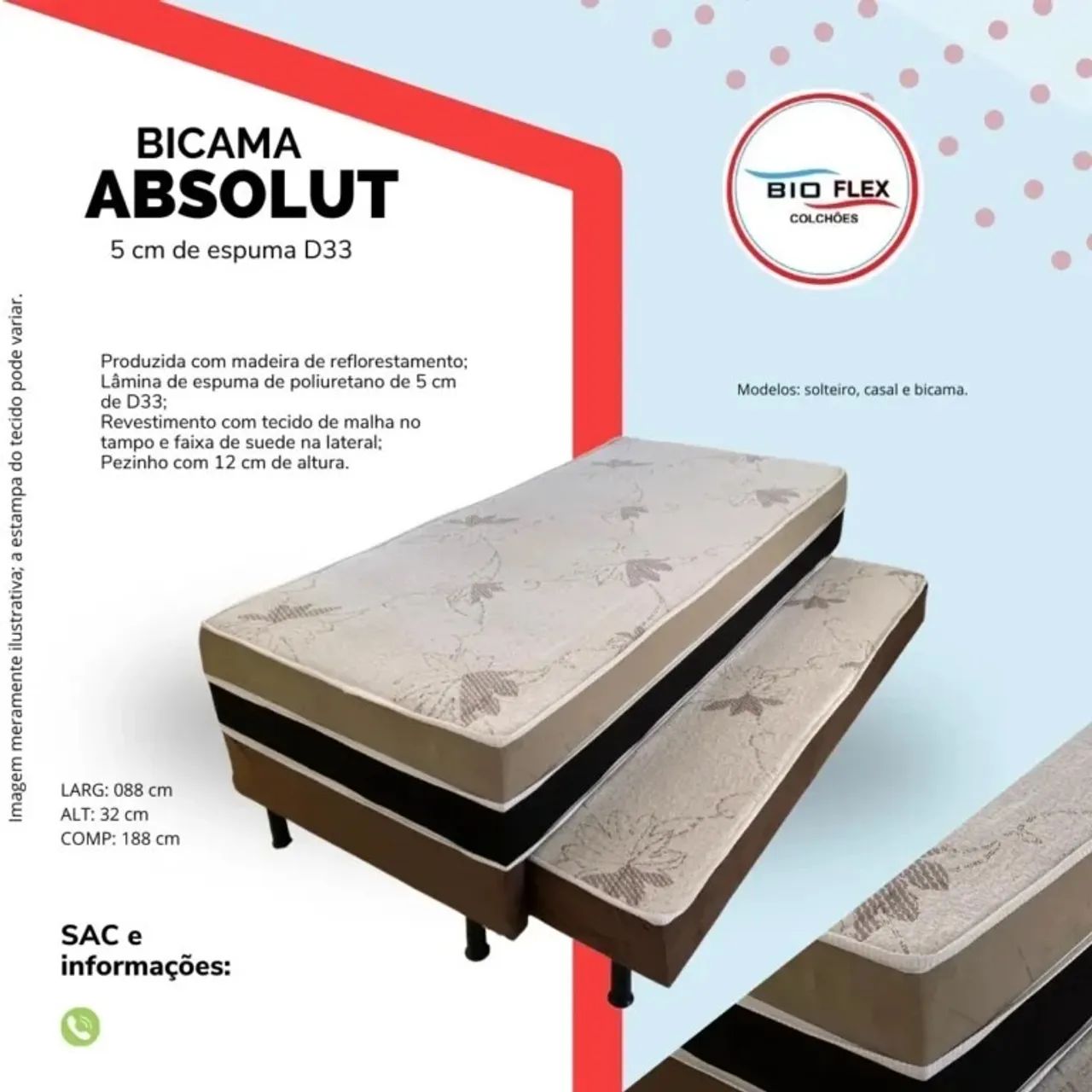 Bicama Box Absolut Solteiro Ortopédica 88x188x32cm Bio Flex