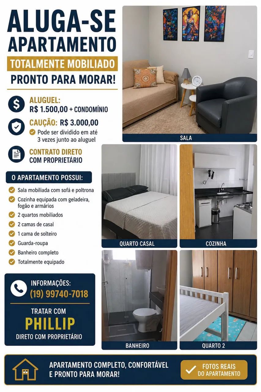 Alugo apartamento mobiliado Araras 