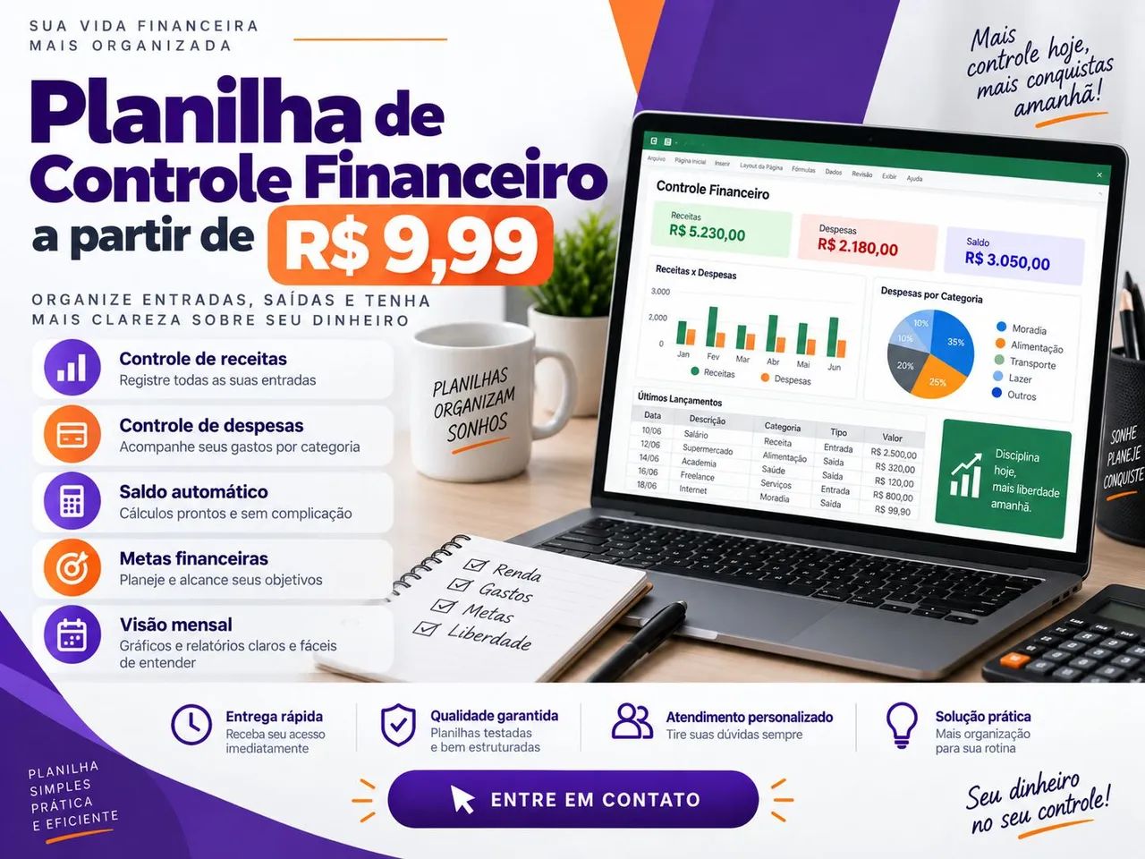 Planilhas personalizadas: controle financeiro, orçamento e estoque - Foto 4