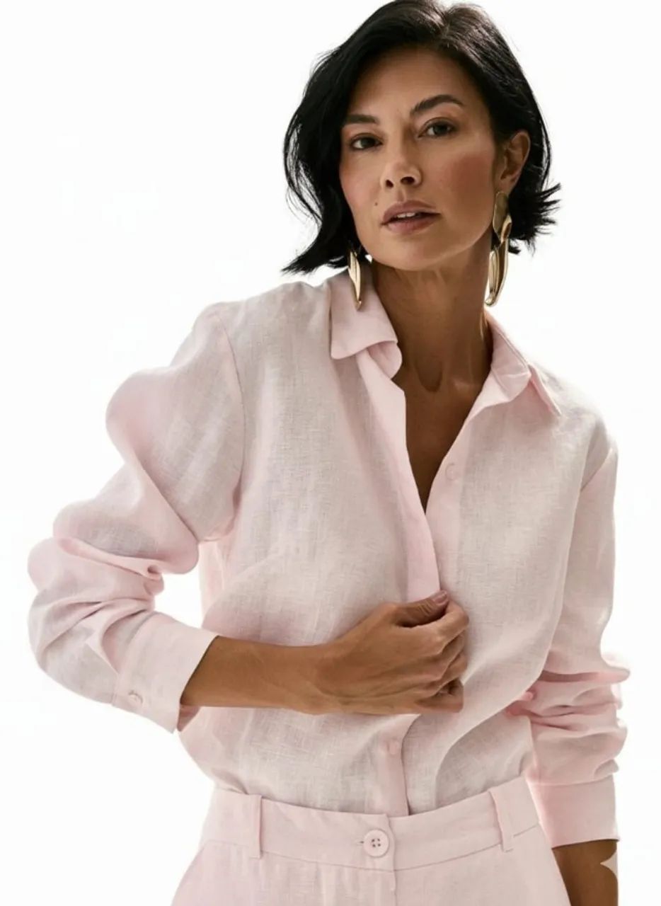 camisa feminina manga longa viscomida rosa bebê - Foto 5